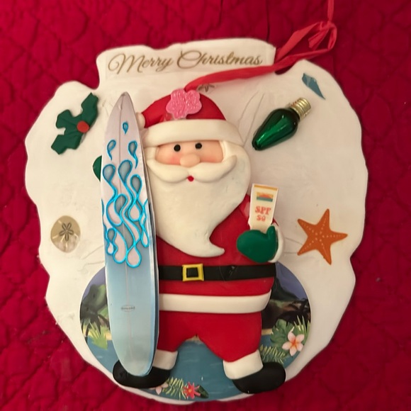 Handmade Sand dollar surfing Santa ornament - Picture 1 of 6